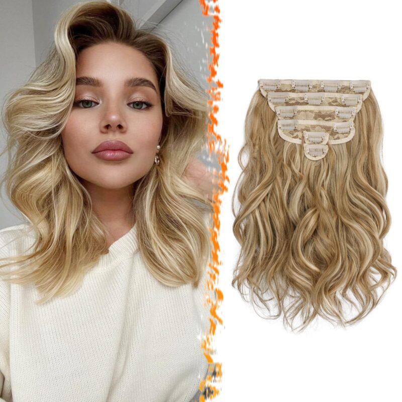 Extensii de par ondulate, 30 cm, 6 buc., sintetice, blond auriu