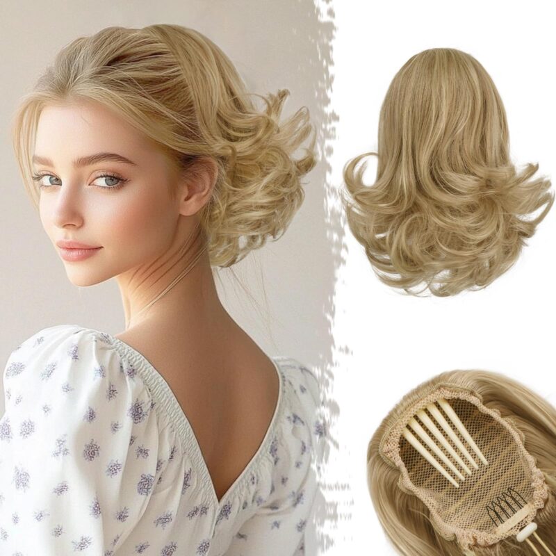 Extensie de par coada de cal, scurta, cu snur, ondulata, 25 cm, blond auriu