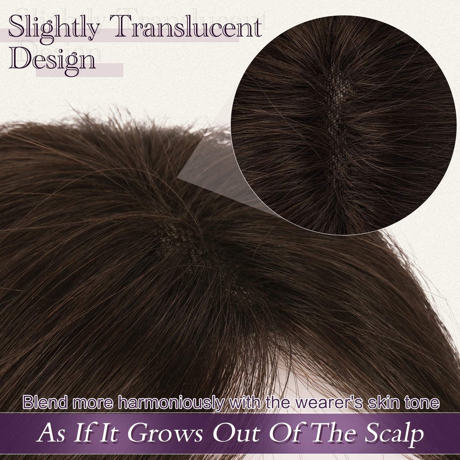 Topper pentru femei, din par natural, castaniu inchis cu 15% blond cacao inchis, cu clips, fara breton - imagine 4