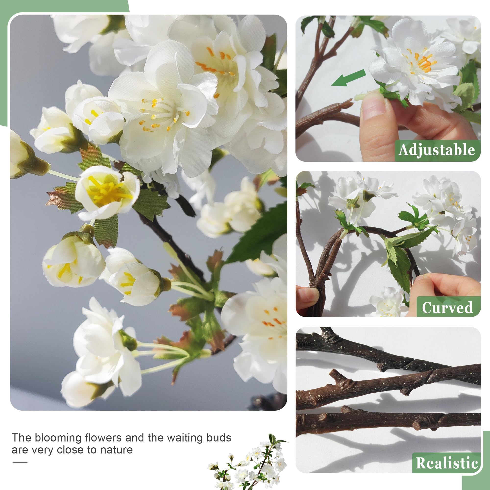 3 ramuri artificiale de flori de cires, 49cm, albe - imagine 5