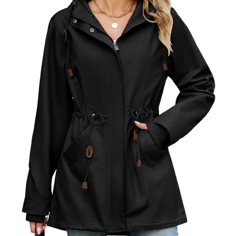 Jacheta de tranzitie pentru femei, parka, din bumbac, captusita, gluga cu snur, negru, XXL