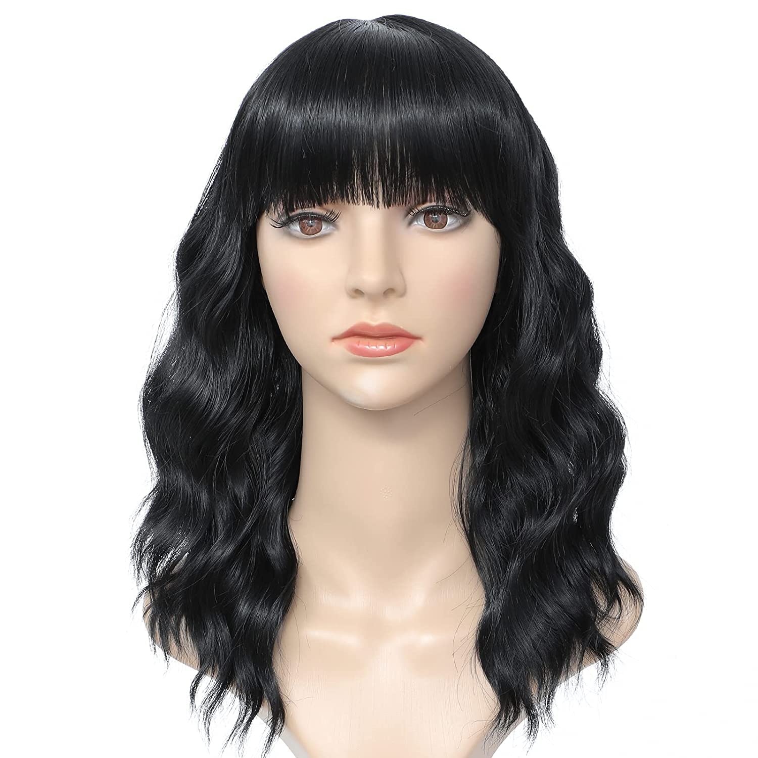Peruca scurta, bob, creata, cu breton, rezistenta la caldura, negru, 35cm - imagine 3