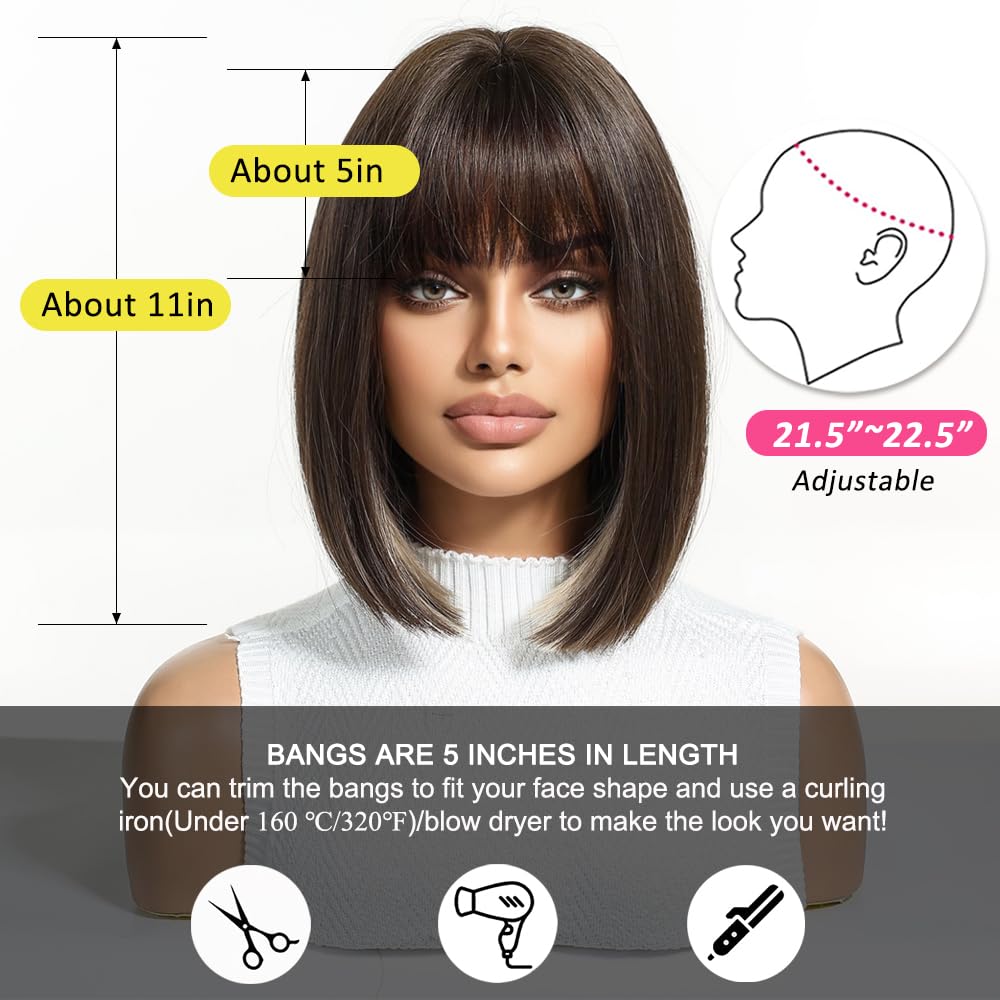 Peruca maro, bob, scurta si dreapta, pentru femei, din par sintetic, 33cm - imagine 4