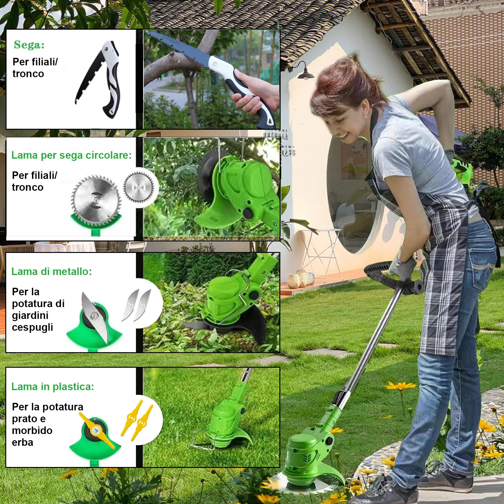 Trimmer iarba electric cu acumulatori, 24V, 2000mAh, cu disc metalic 4-in-1, maner telescopic si cap pivotant 90 de grade - imagine 5