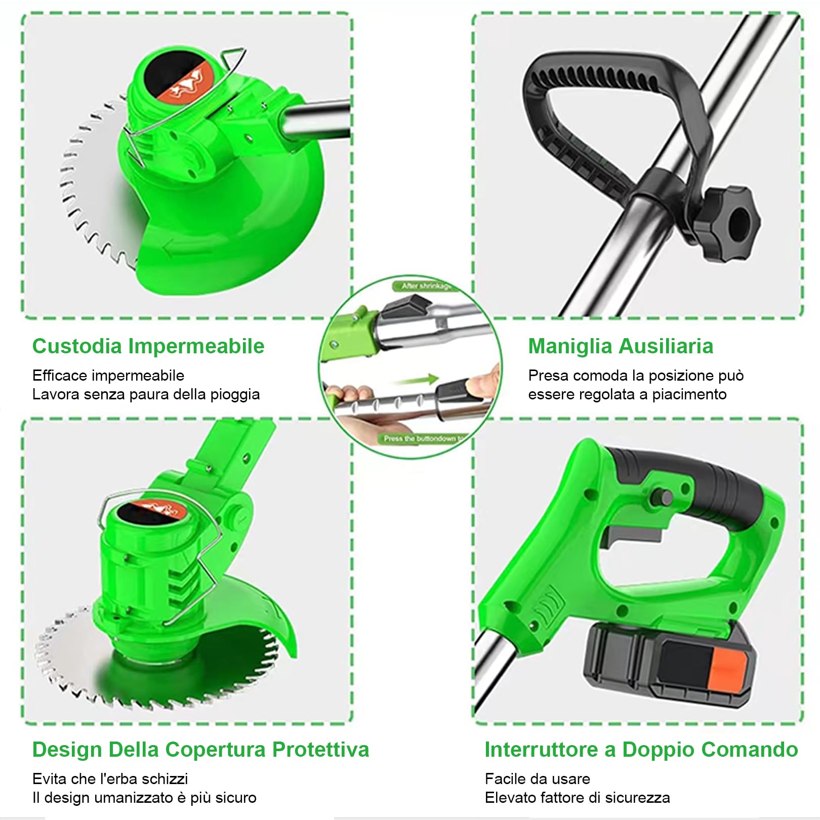Trimmer iarba electric cu acumulatori, 24V, 2000mAh, cu disc metalic 4-in-1, maner telescopic si cap pivotant 90 de grade - imagine 3