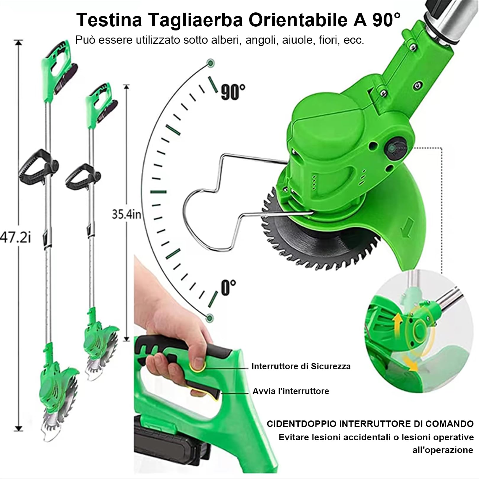 Trimmer iarba electric cu acumulatori, 24V, 2000mAh, cu disc metalic 4-in-1, maner telescopic si cap pivotant 90 de grade - imagine 2
